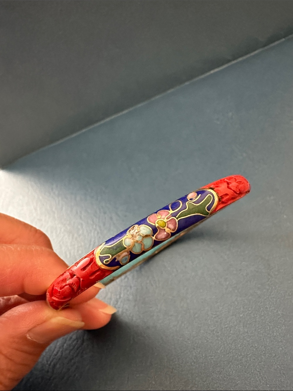 Vintage Hand Carved Cinnabar Cloisonne Bracelet